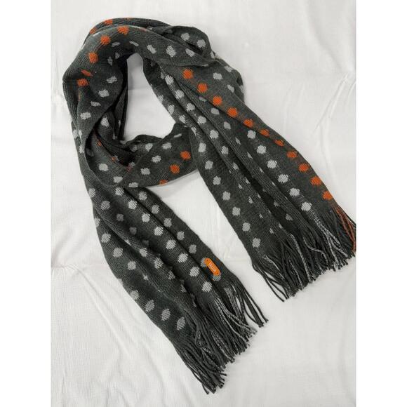 Tallia Other - Tallia Scarf Mens Gray Green Polka Dot Fringe Knit Acrylic Orange Accents